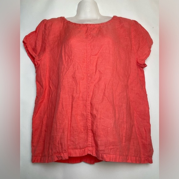 C&C California Tops - C&C California 100% Linen Blouse Red Orange Coconut Shell Buttons Large Boxy